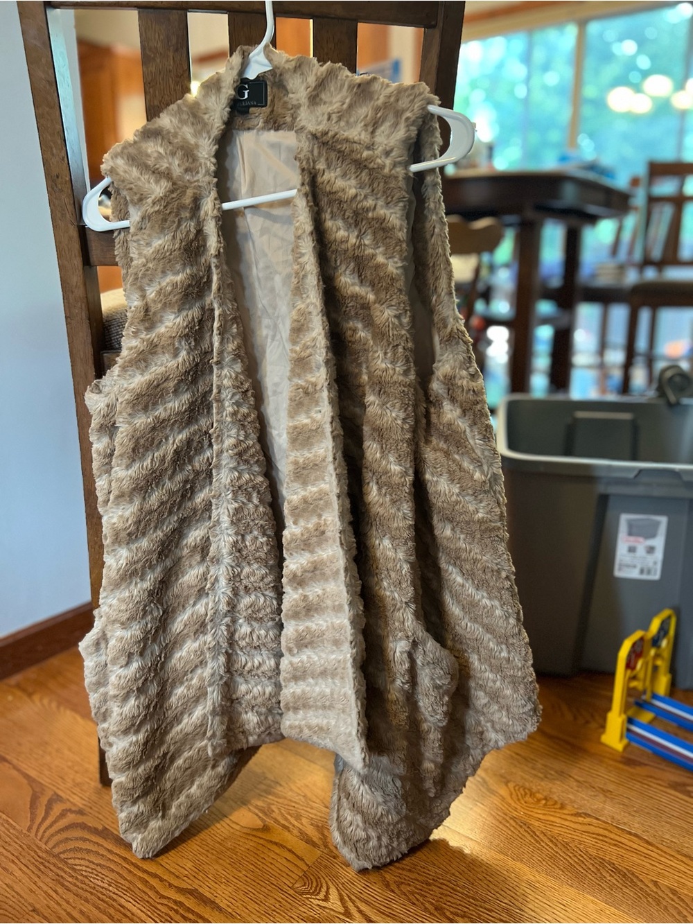 G by Giuliana Faux Fur Taupe Open-Front Vest